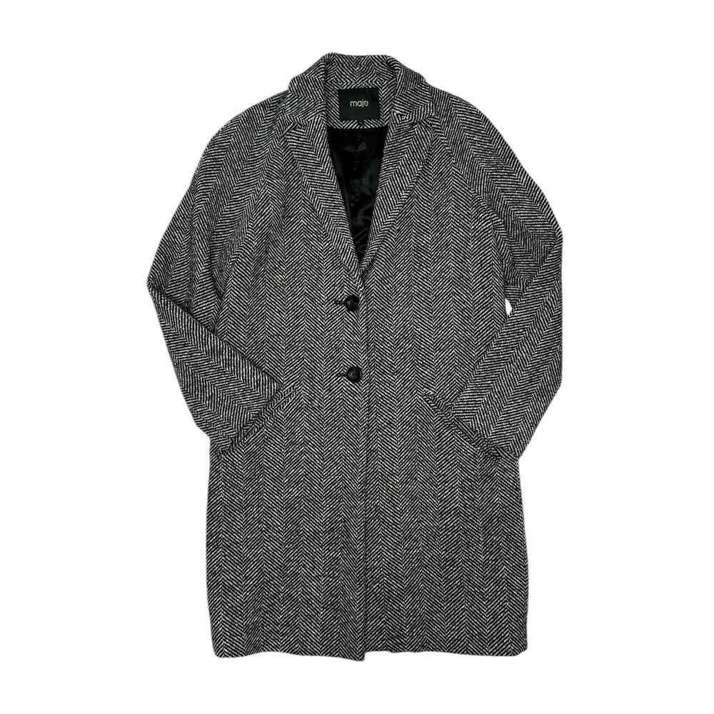 Maje | Herringbone Wool Coat in Black/Gray FR 36/US 4/Small
